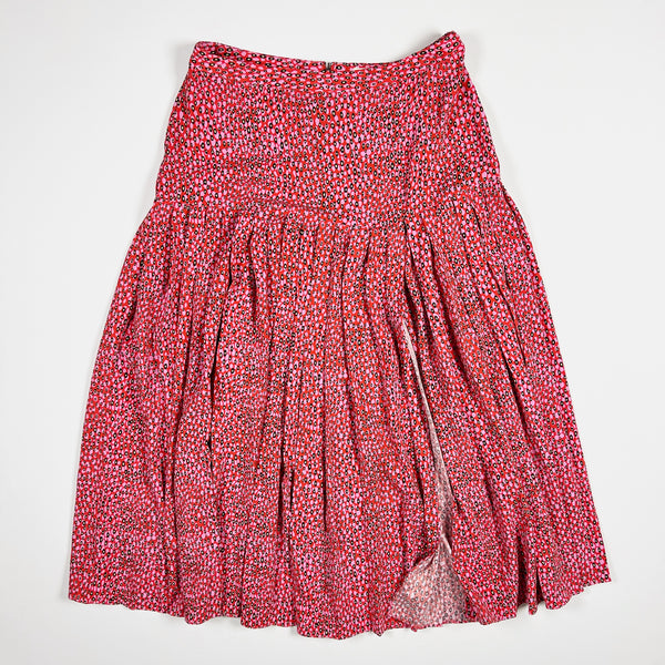 Ted Baker Zandi Abstract Multi Color Print Pattern Pleated Slit Midi Skirt Pink