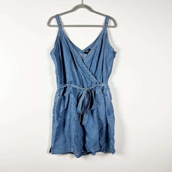 Paige Bettina Chambray Faux Wrap Belted Mini Romper Playsuit Blue XL