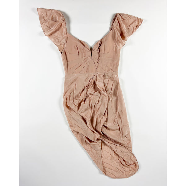 Zimmermann Silk Chiffon Ruffle Flirty Short Sleeve Faux Wrap Pleated Dress Pink
