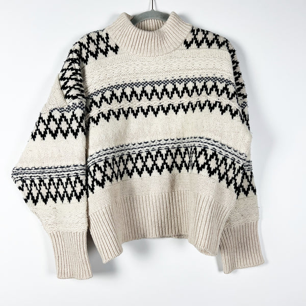 Rag &amp; Bone Willow Fair Isle Wool Blend Knit Turtleneck Pullover Sweater Ivory L