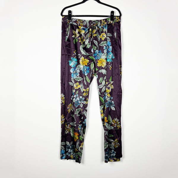 NEW Johnny Was Lexi Stella Silk Satin Stretch Floral Flower Straight Leg Pants L