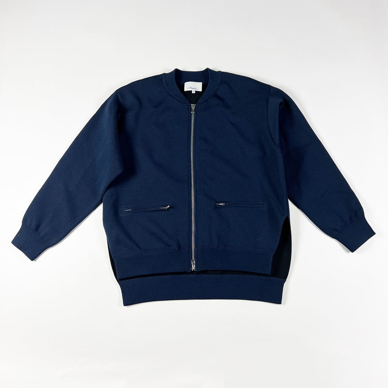 3.1 Phillip Lim Wool Blend Sweater Stretch Knit Full Zip Bomber Jacket Blue M