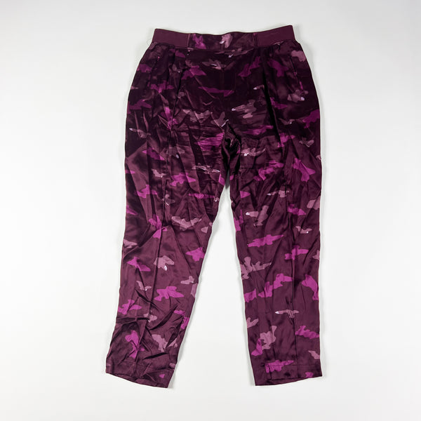 ATM Anthony Thomas Melillo Camo Print Silk Satin Cropped Pull On Pants Purple M