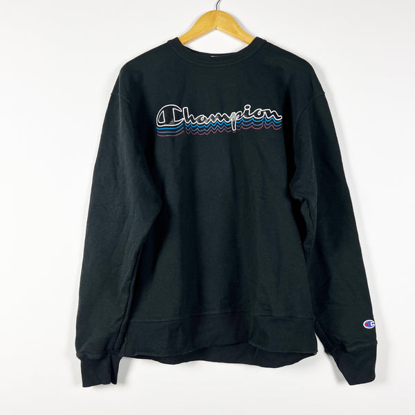 Champion Cotton Blend Fleece Lined Graphic Logo Print Crew Neck Pullover Sweater
