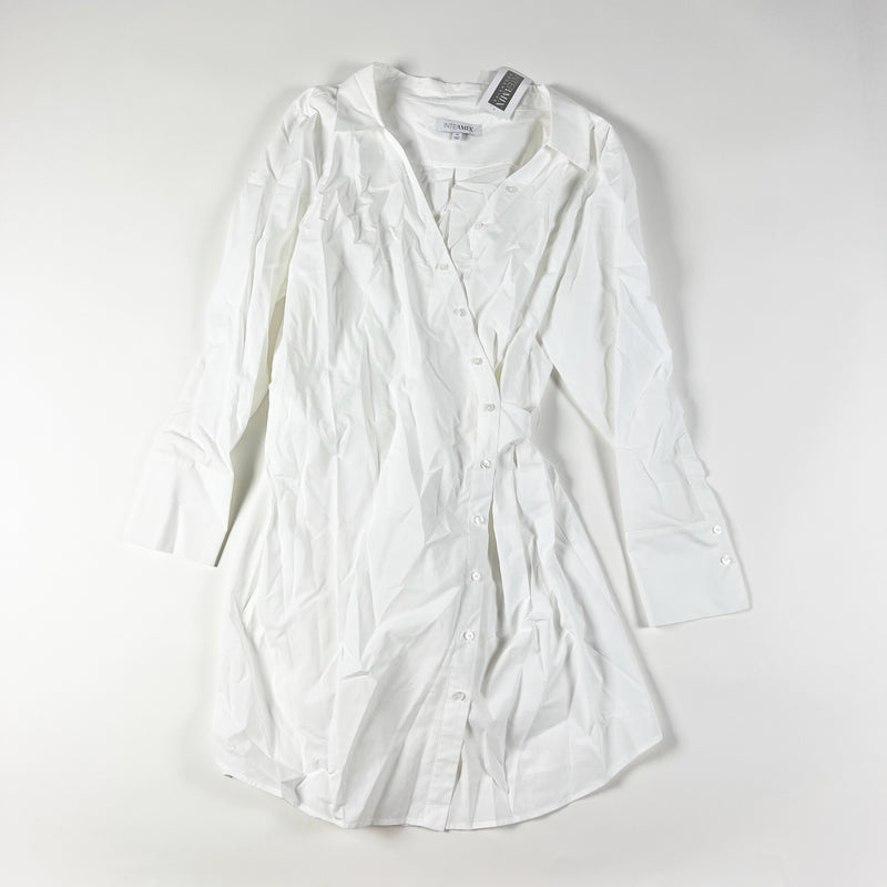 NEW Intermix Maggie Cotton Poplin Asymmetrical Button Wrap Shirt Dress White 14
