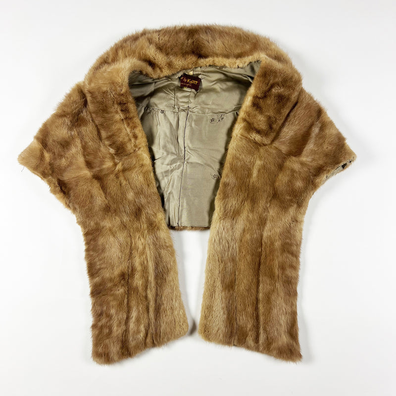 Furs By Kent Vintage Authentic Mink Fur Shoulder Wrap Stole Brown Neutral