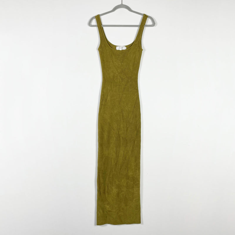 Ronny Kobo Etia Rib Knit Stretch Velvet Velour Scoop Neck Tank Midi Dress Green