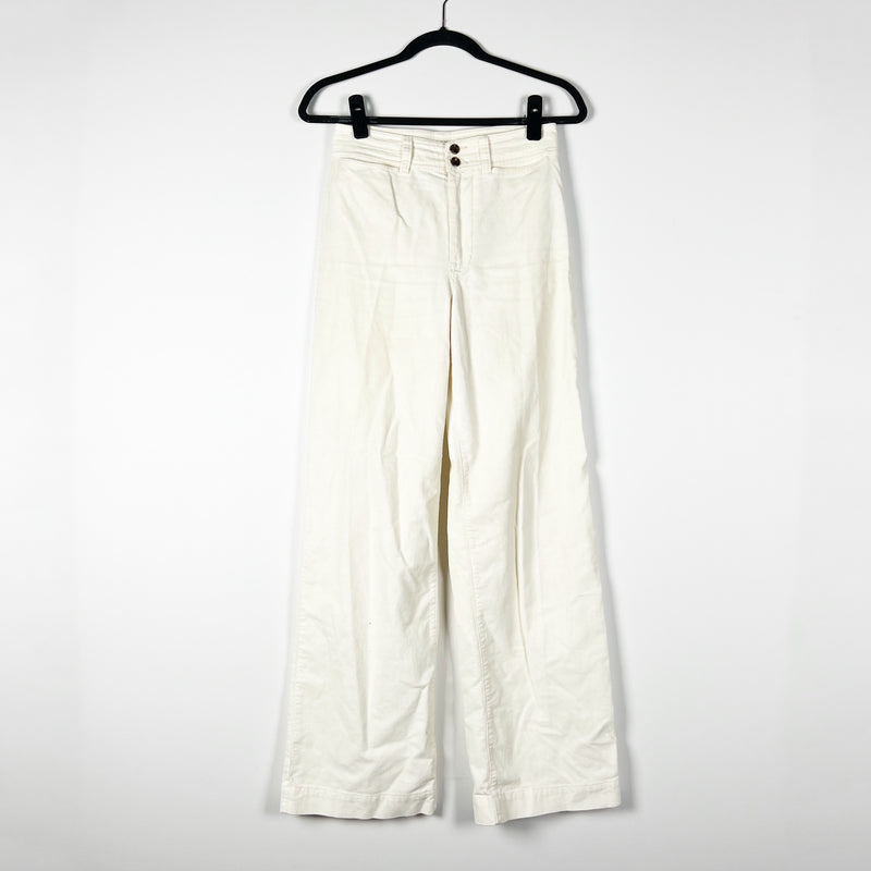 Faherty Stretch Cord Wide Leg Organic Cotton Velvet Velour Pants Egret White 26