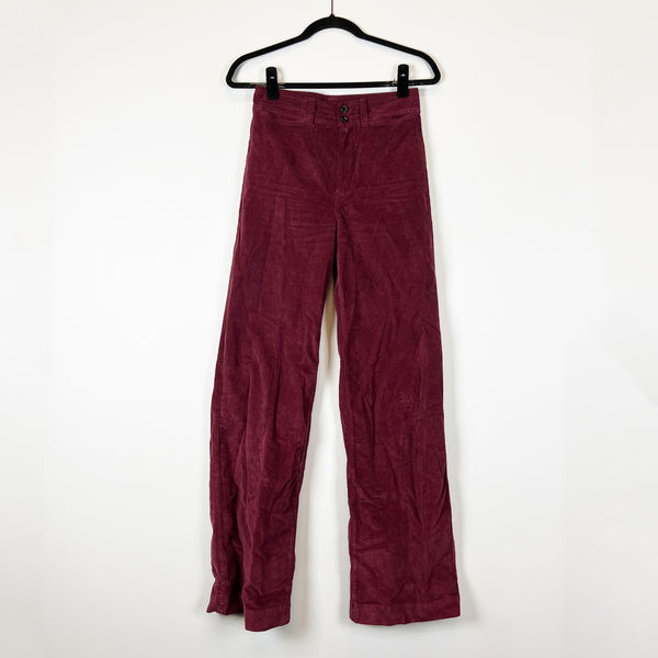 Faherty Stretch Cord Wide Leg Organic Cotton Velvet Velour Pants Maroon Banner