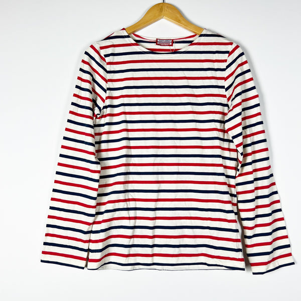 Saint James Solid &amp; Striped Cotton Tri Color Print Long Sleeve Crew Neck Shirt