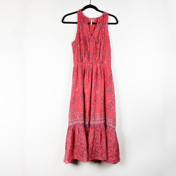 Joie Chara Silk Chiffon Paisley Print Pattern Strawberry Pullover Midi Dress S