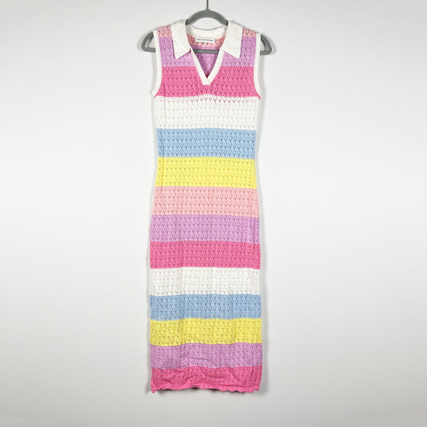 English Factory Crochet Knit Collared Sleeveless Sweater Multi Color Dress S