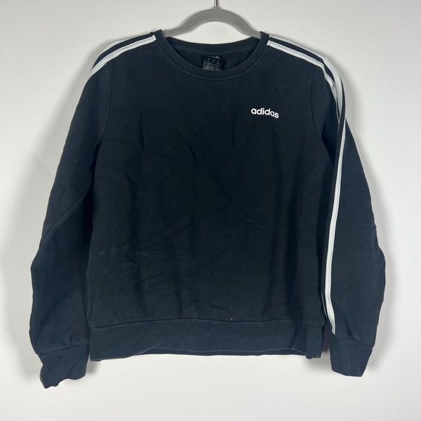 Adidas Women's Cotton Blend Fleece Lined Crew Neck Three Stripe Sweatshirt Black