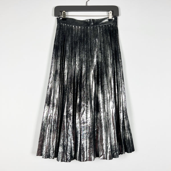 Zara Woman Silver Gray Black Metallic Accordion Pleated Twirl Midi Skirt XS