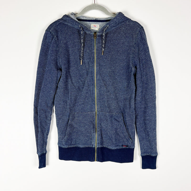 Faherty Cotton Natural Indigo Dyed Knit Full Zip Up Hoodie Jacket Sweater Blue