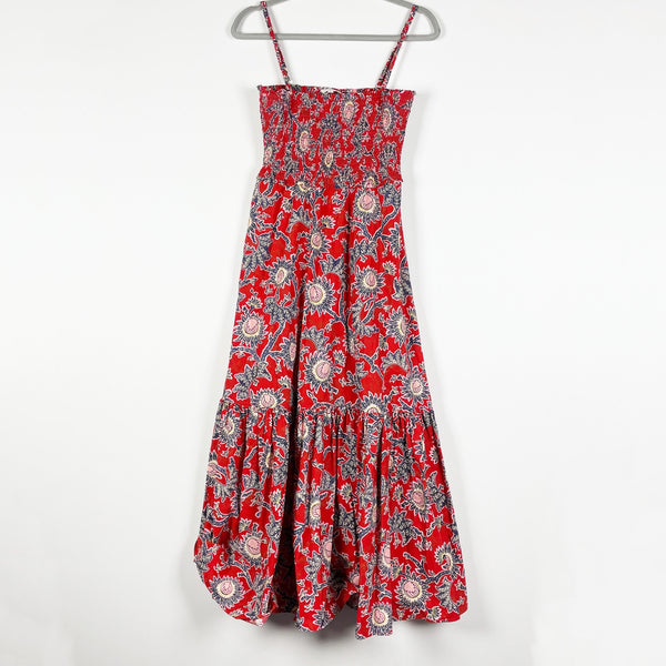 A.L.C. Austyn Cotton Poplin Paisley Floral Flower Print Pullover Midi Dress Red