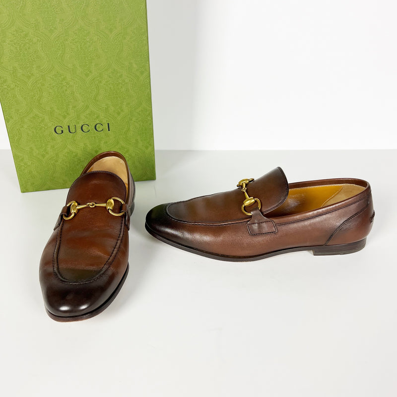 Gucci Men's Jordaan Made In Italy Genuine Leather Horse Bit Slip On Loafers Shoe