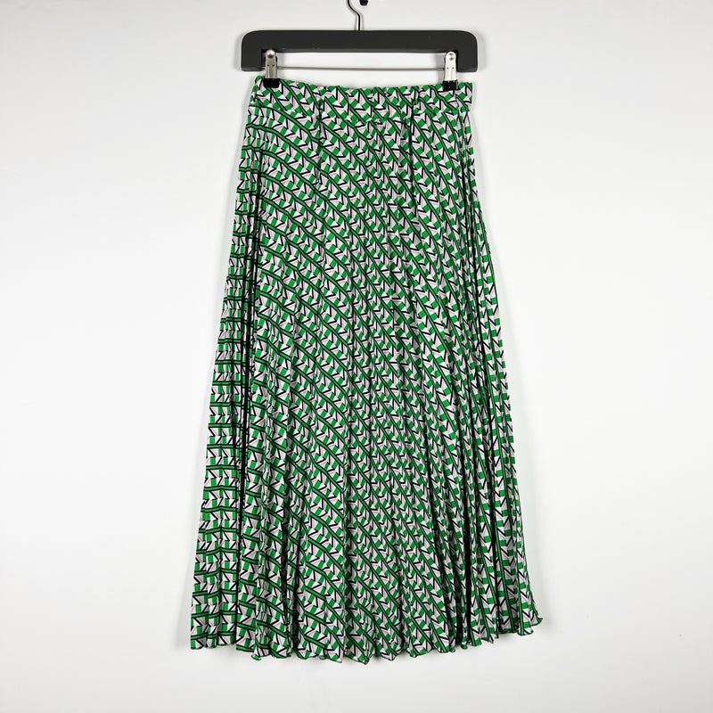 NEW Zara Green Pink White Geometric Print Chiffon Accordion Pleated Midi Skirt