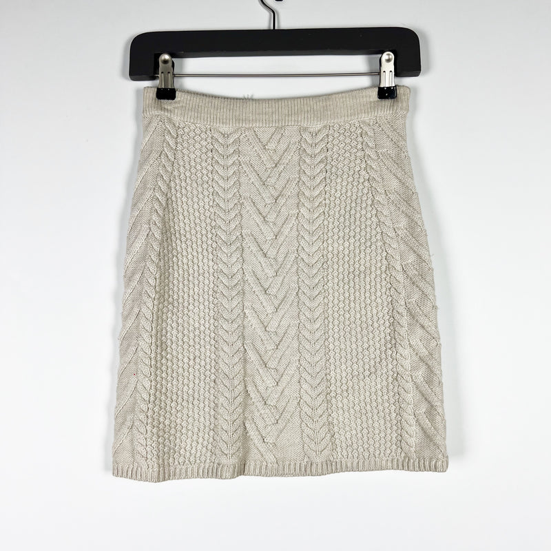 Babaton Aritzia Emporia High Waisted Wool Cable Knit Mini Skirt Birch Beige XS