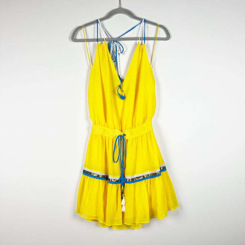 Ramy Brook Bria Yellow Crepe Chiffon Cinch Waist Belted Swim Coverup Mini Dress