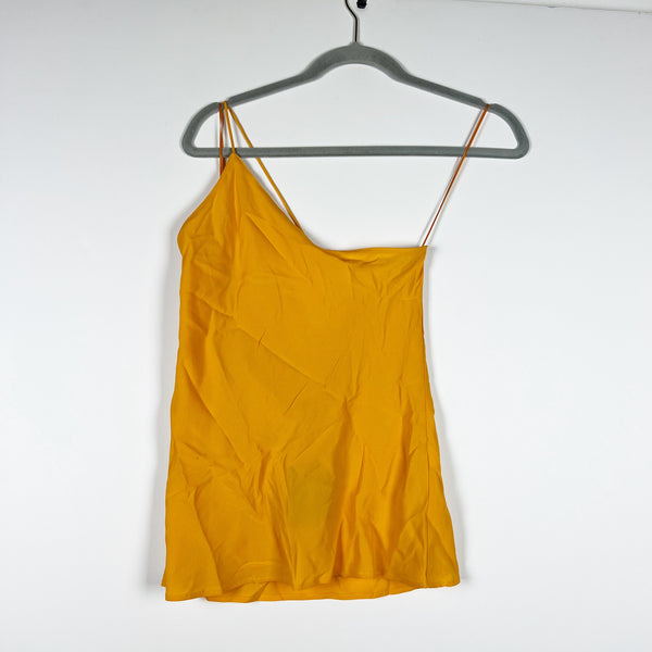 NEW Zara Silk Blend Chiffon One Shoulder Lightweight Tank Top Blouse Yellow S