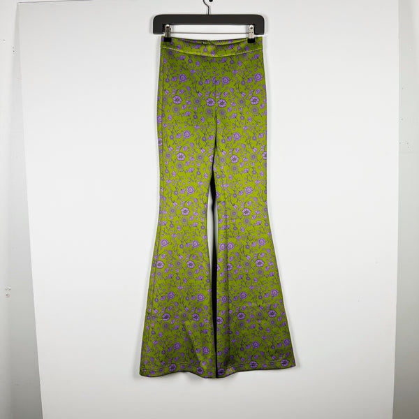 NEW Cynthia Rowley The Bonded Flare Stretch Green Purple Paisley Print Pants 0