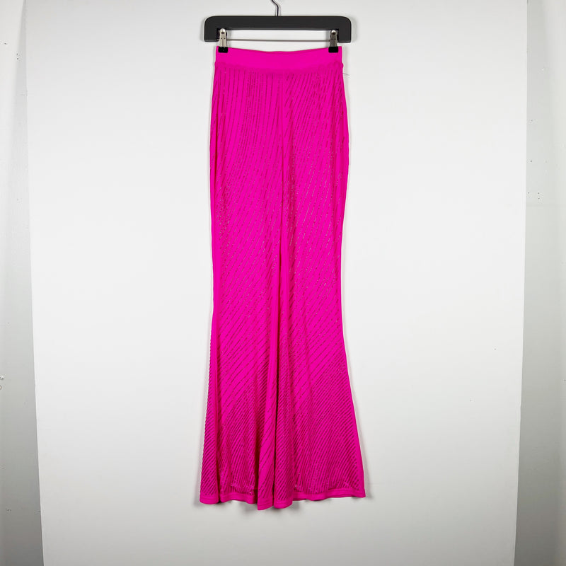 Akira Mesh Chiffon Crystal Jewel Sparkle Stripe Embellished Wide Leg Pants Pink