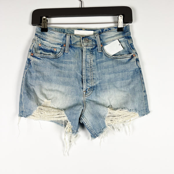 NEW Mother Denim Ultra High Waist Tomcat Kick Fray Cotton Mini Shorts I Confess