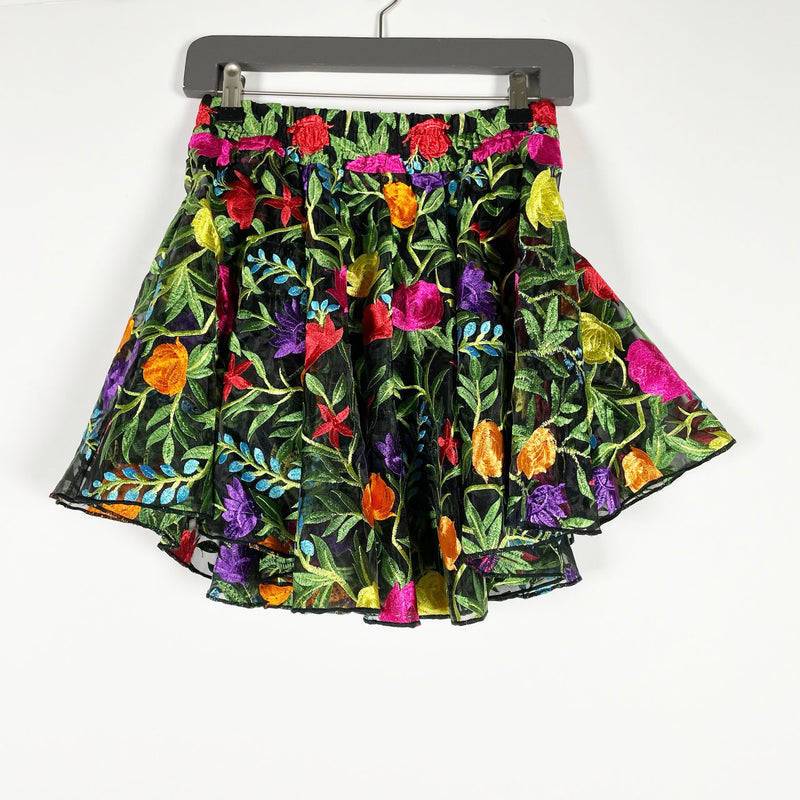 Akira Floral Flower Print Pattern Tulle Embroidered Flare Mini Twirl Skirt Small