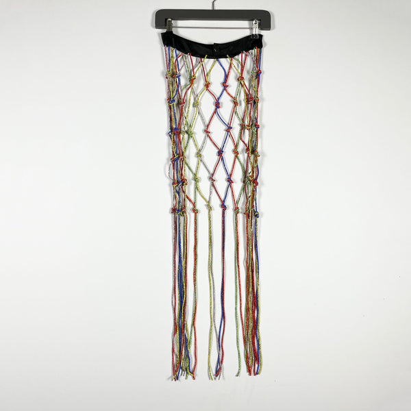 Akira Crystal Jewel Embellished Knot Fish Net Sheer Rave Concert Skirt Overlay S