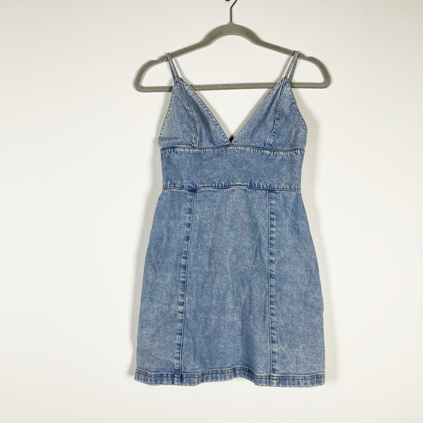 Alice + Olivia Carli Spaghetti Strap Tank Cotton Denim Mini Dress Rockstar Blue