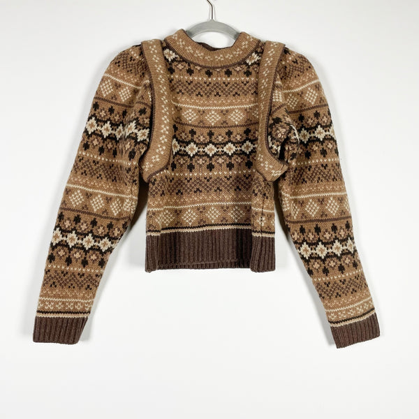 Sea New York Finja Fair Isle Long Sleeve Wool Knit Sweater Camel Brown XS