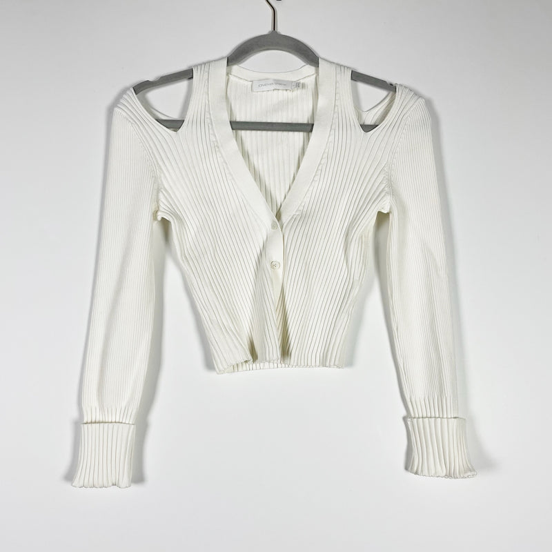 Jonathan Simkhai Claire Cut-Out Wool Rib Knit Stretch Cardigan Sweater White S