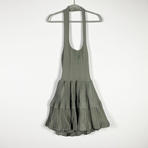 Alaia Ribbed Crinoline Stretch Knit Sleeveless Halterneck Twirl Mini Dress 8