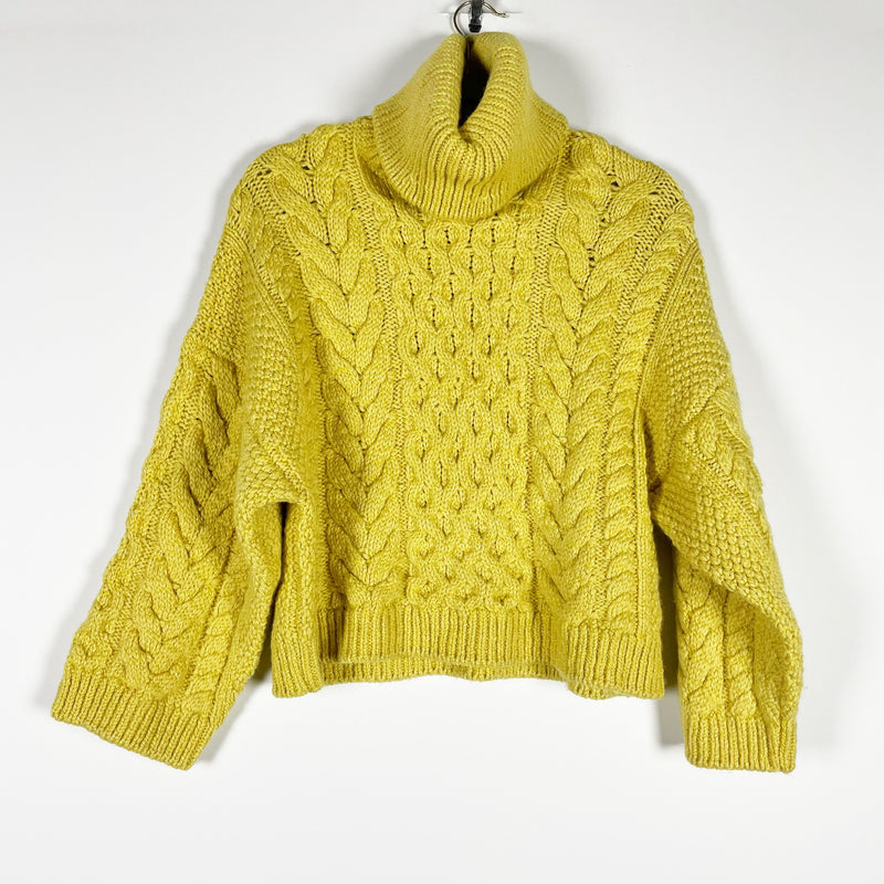 Isabel Marant Ingrid Wool Blend Cable Knit Oversize Turtleneck Sweater Yellow 4