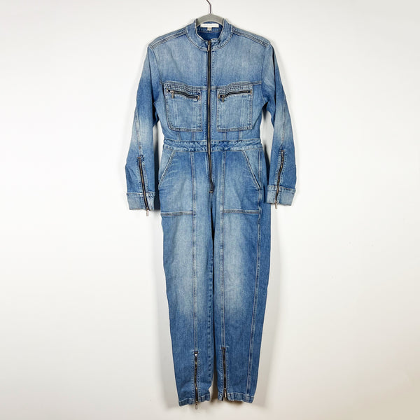 Jonathan Simkhai Cotton Denim Jean Quarter Zip Full Length Jumpsuit Jumper 6