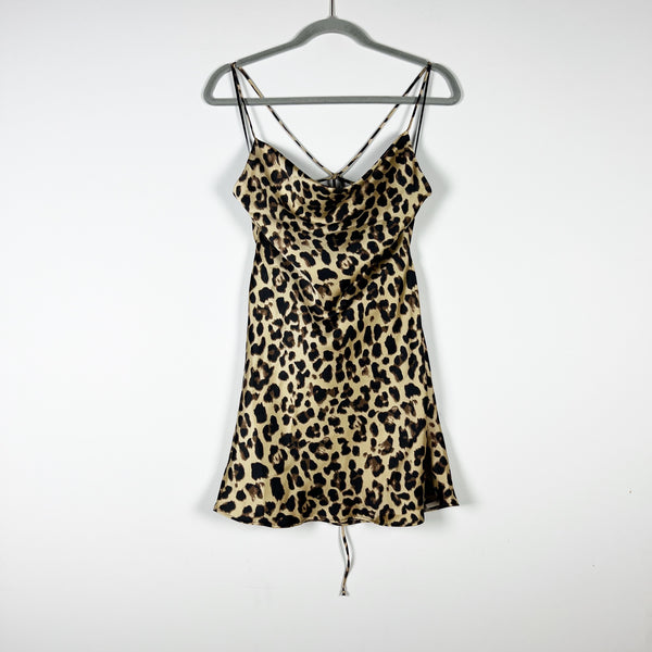 NEW Zara Cheetah Leopard Animal Print Pattern Bias Cut Satin Slip Mini Dress S