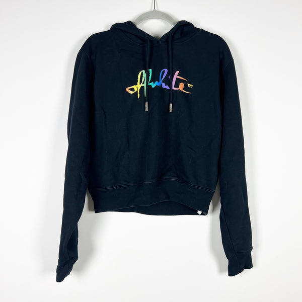 Off-White Rainbow Multi Color Logo Print Pattern Crop Hoodie Sweatshirt Sweater