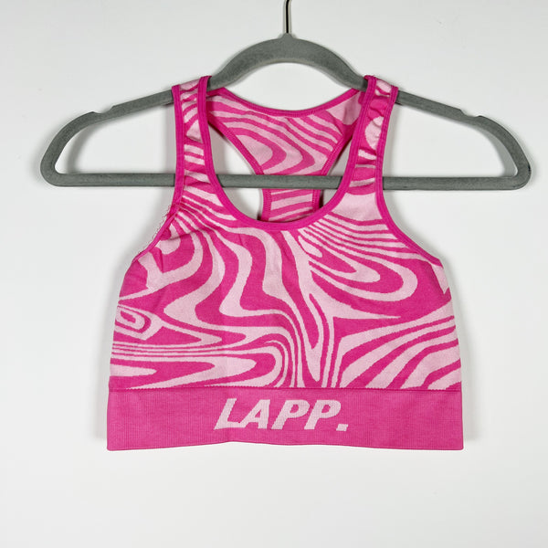 LAPP Seamless Racerback Athletic Work Out Sports Bra Abstract Print Pink Medium