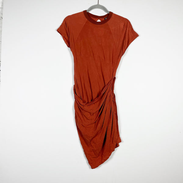 Jacquemus Sheath Cupro Stretch Lightweight Side Cut Out Draped Mini Dress Rust M