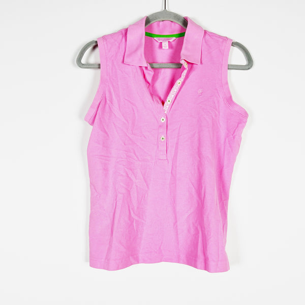 Lilly Pulitzer Cotton Collared Sleeveless Golf Tennis Pickleball Polo Shirt Pink