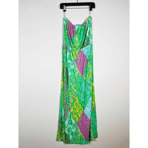 Lilly Pulitzer Marlisa Sun Dance Slub Jersey Stretch Knit Strapless Maxi Dress M