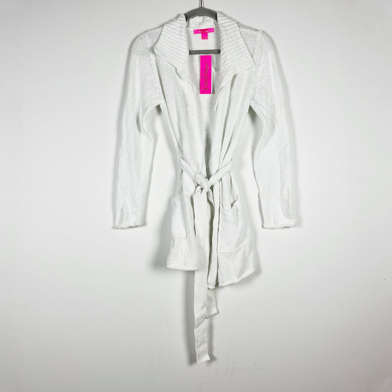 NEW Lilly Pulitzer Beckley Ultra Soft Knit Stretch Pull On Belted Cardigan White