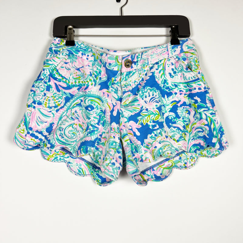 Lilly Pulitzer Buttercup Scalloped Edge Hem Knit Stretch Shorts Dream Time Print