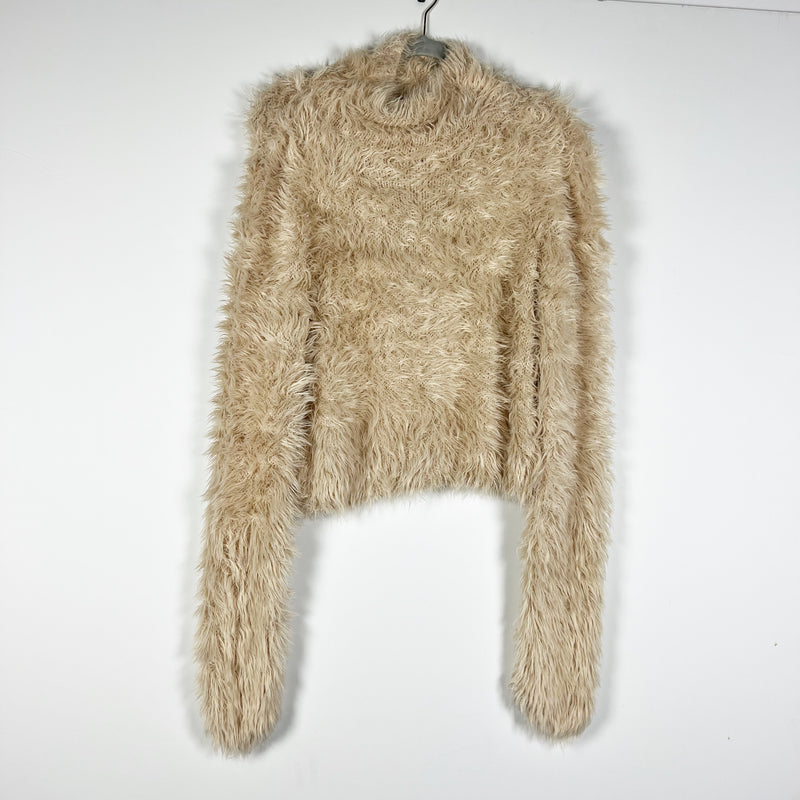 Rag &amp; Bone Sullivan Shaggy Fuzzy Knit Stretch Turtleneck Pullover Sweater Tan M