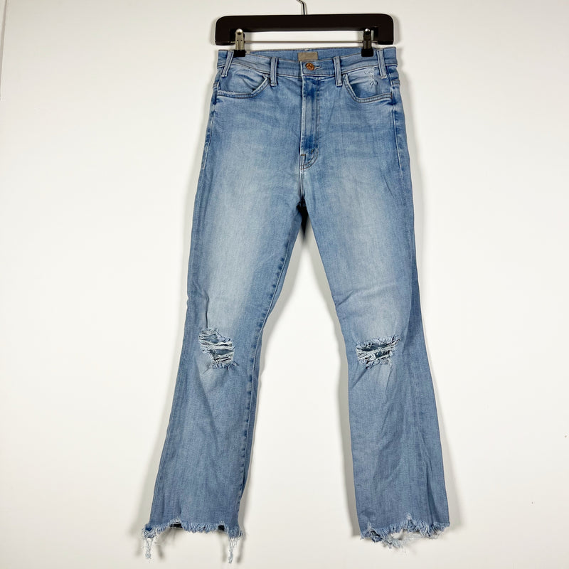 Mother Denim The Hustler Ankle Chew Cotton Distressed Flare Petal Plucker Jeans