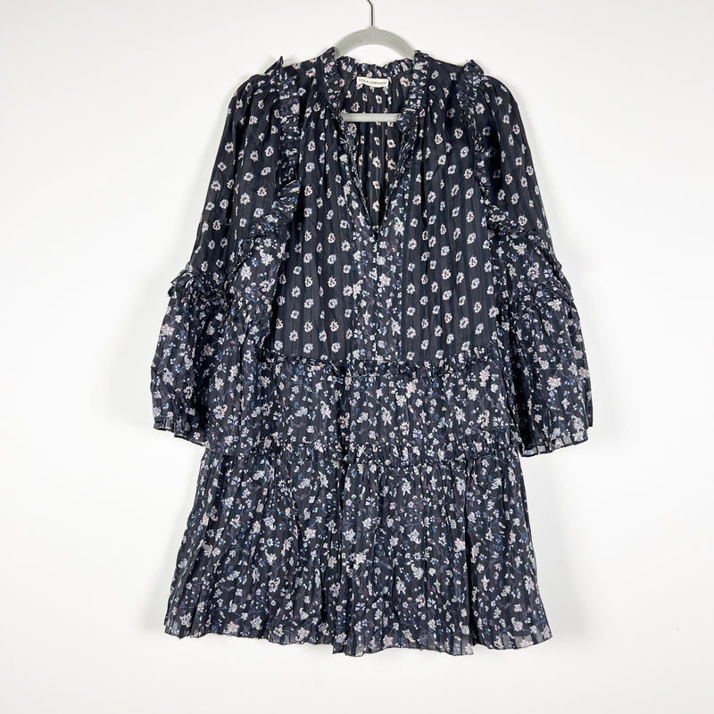 Ulla Johnson Essie Cotton Ruffle Micro Floral Print Prairie Skirt Dress Midnight