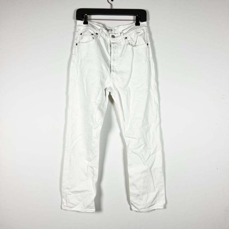 Agolde Denim Riley High Rise Straight Leg Crop Cotton Stretch Jeans White 28