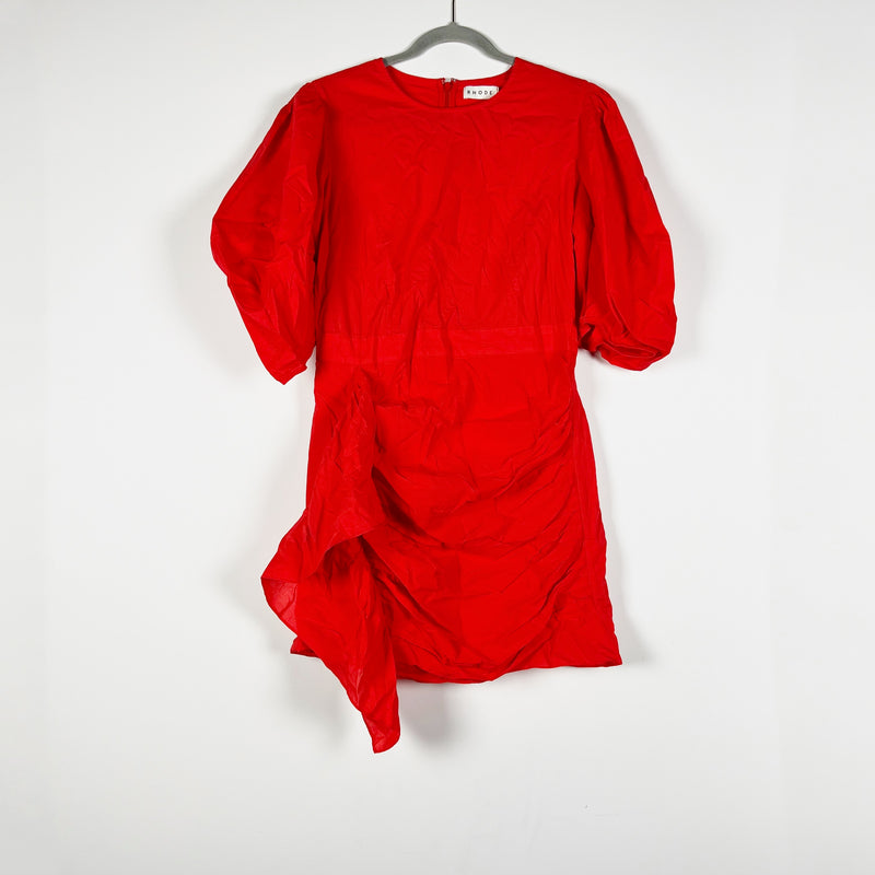 NEW Rhode Pia Organic Cotton Puff Half Sleeve Ruffle Mini Party Dress Chili Red