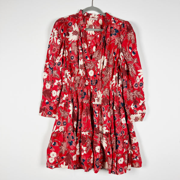 Ulla Johnson Liv Cotton Blend Tassel Tie Tiered Poppy Floral Flower Mini Dress